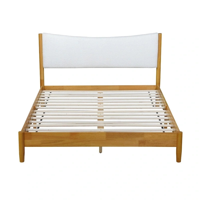 Queen Size Rubber Wooden,Solid Wooden Bed with Upholstered Headboard