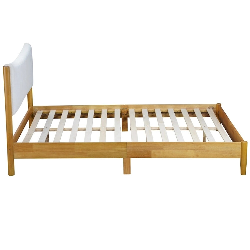 Queen Size Rubber Wooden,Solid Wooden Bed with Upholstered Headboard