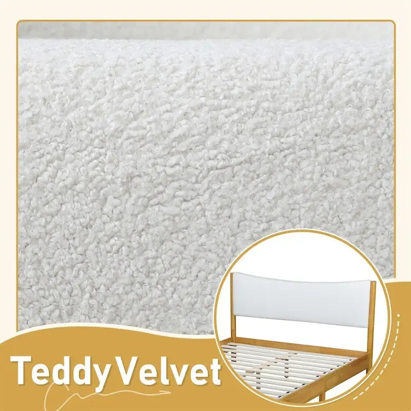 Queen Size Rubber Wooden,Solid Wooden Bed with Upholstered Headboard