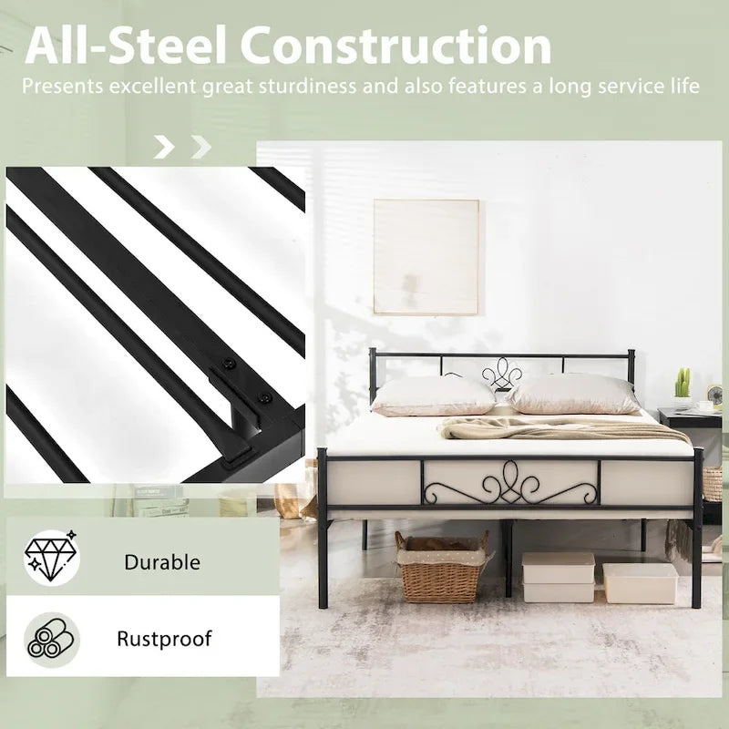 Costway Twin/Queen/Full Metal Platform Bed Frame with Headboard and