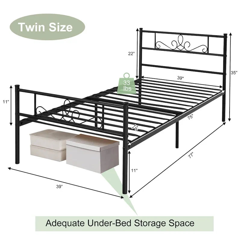 Costway Twin/Queen/Full Metal Platform Bed Frame with Headboard and