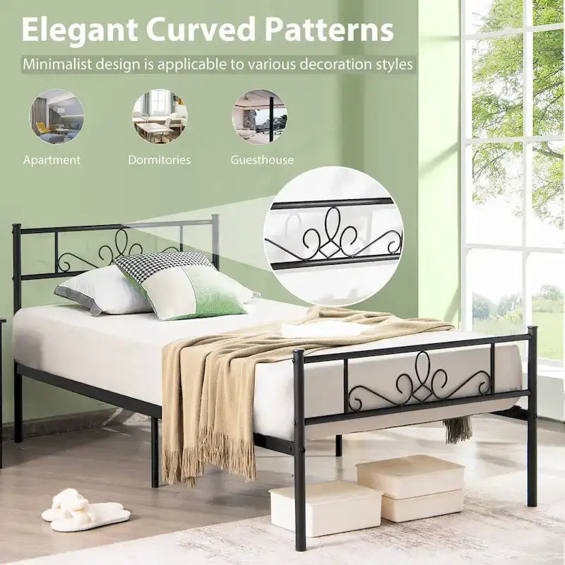 Costway Twin/Queen/Full Metal Platform Bed Frame with Headboard and