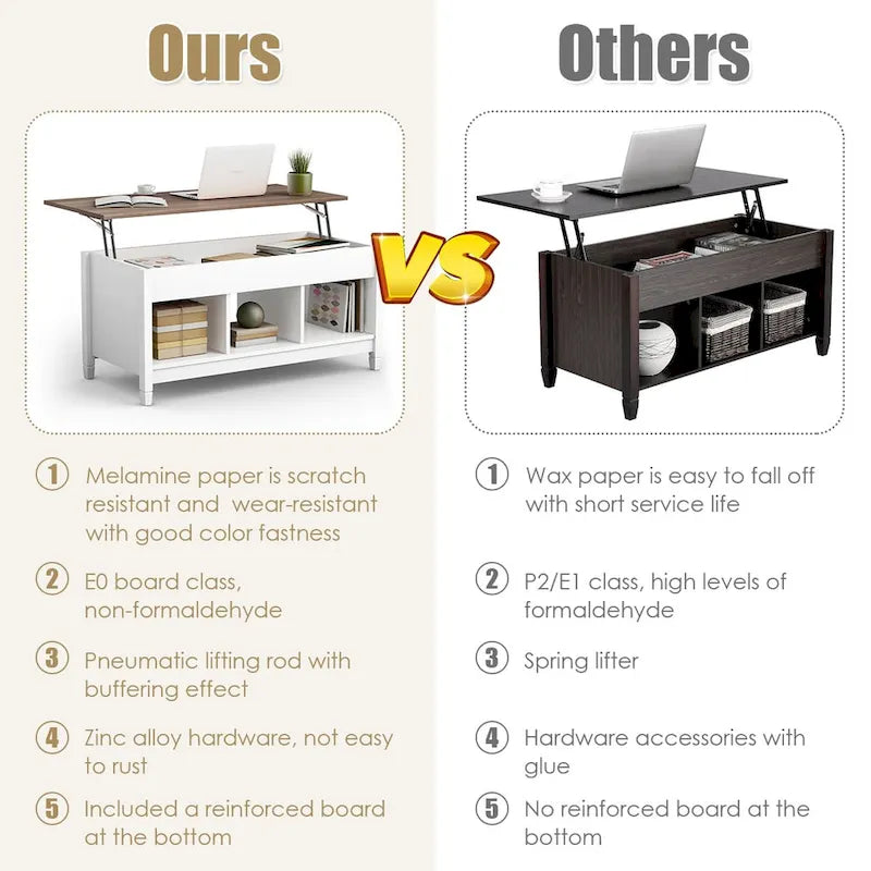 Costway Lift Top Coffee Table w/ Hidden Compartment and Storage