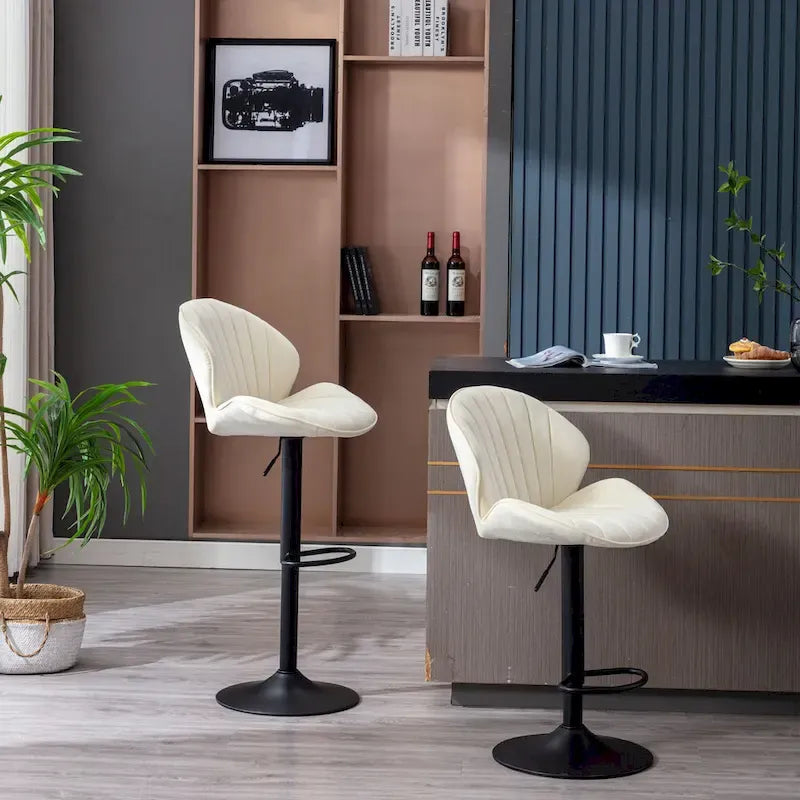 Set of 2 Adjustable Bar Stools with Back Support, Footrest, and 360 Swivel Seat for Home or Bar Counter