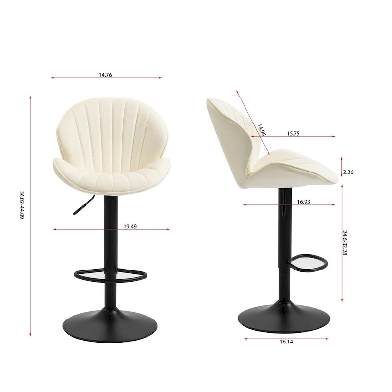 Set of 2 Adjustable Bar Stools with Back Support, Footrest, and 360 Swivel Seat for Home or Bar Counter