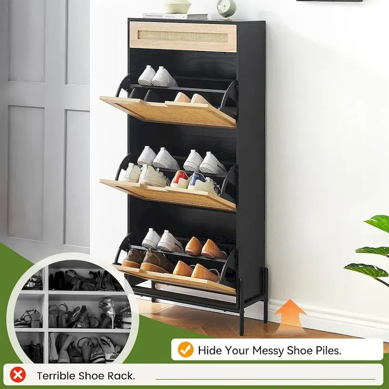 Rattan Shoe Cabinet for Entryway