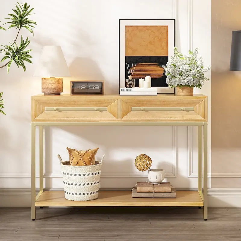 Wood Console Entryway Table with 2 Drawers for Living Room, Entryway