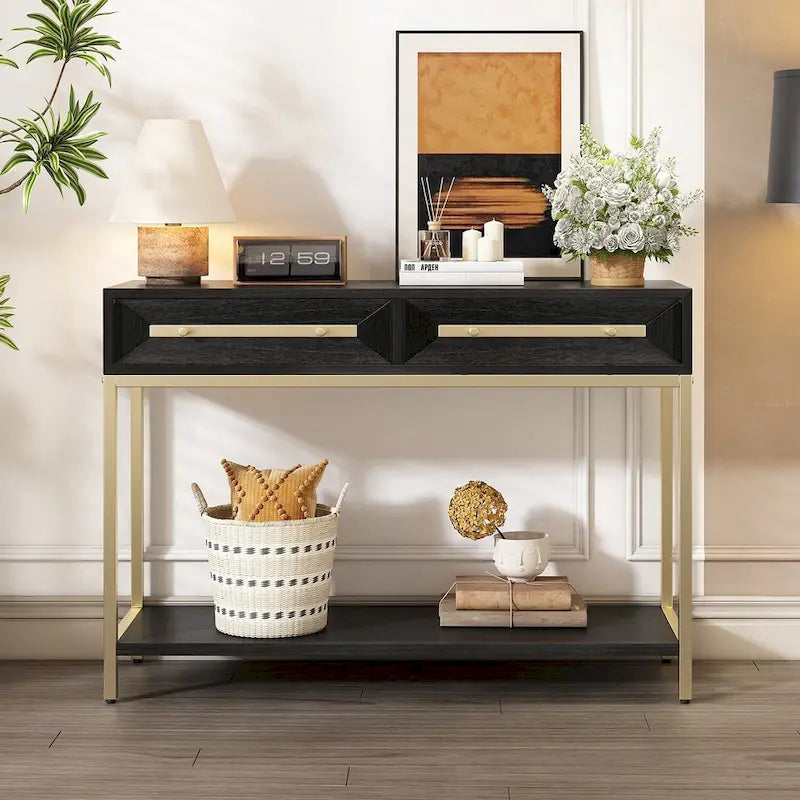 Wood Console Entryway Table with 2 Drawers for Living Room, Entryway