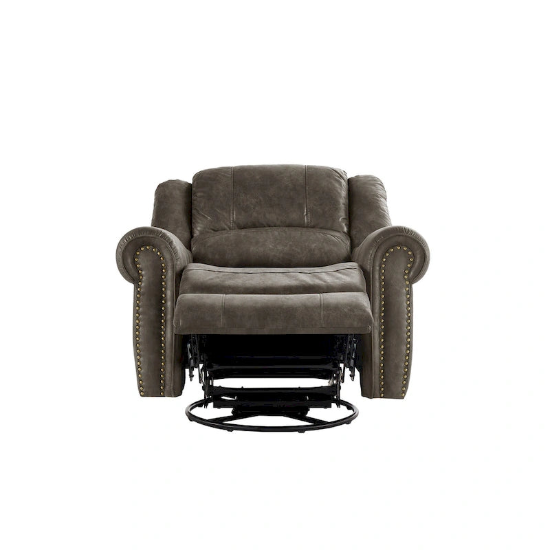 Monroe Polished Microfiber Nailhead Swivel Glider Recliner by iNSPIRE Q Classic