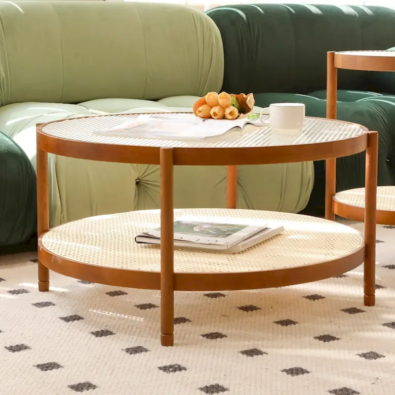 Modern Farmhouse Coffee Table Set Nesting Round Wooden Table Side Table Set for Living Room, Bedroom
