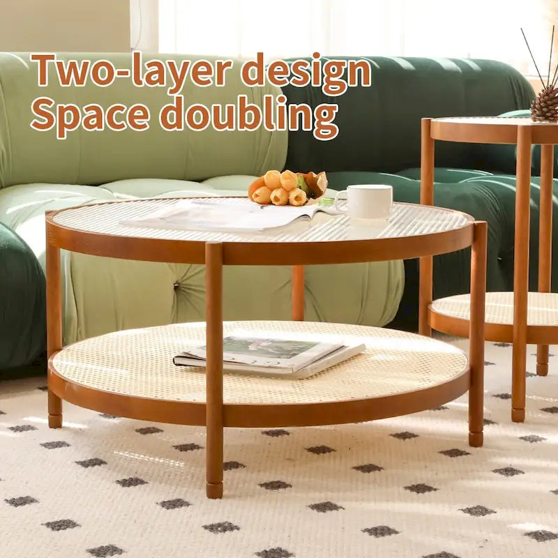 Modern Farmhouse Coffee Table Set Nesting Round Wooden Table Side Table Set for Living Room, Bedroom