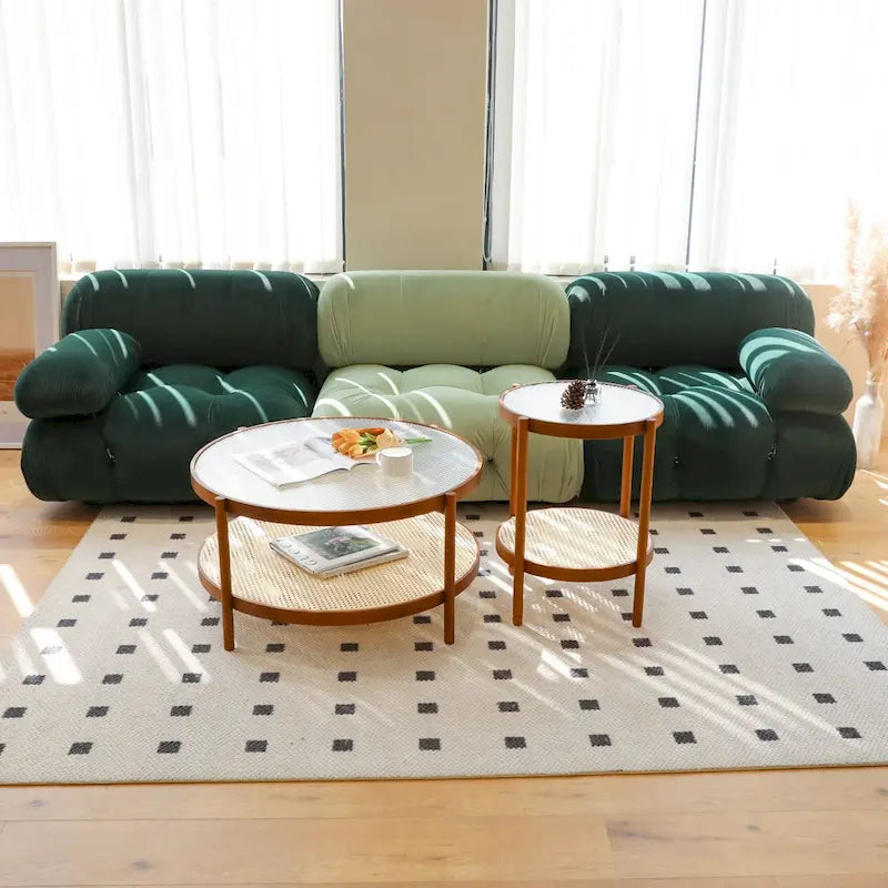 Modern Farmhouse Coffee Table Set Nesting Round Wooden Table Side Table Set for Living Room, Bedroom