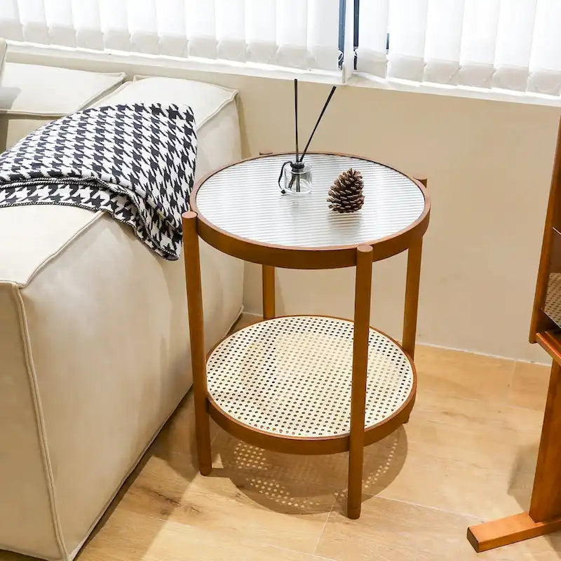 Modern Farmhouse Coffee Table Set Nesting Round Wooden Table Side Table Set for Living Room, Bedroom