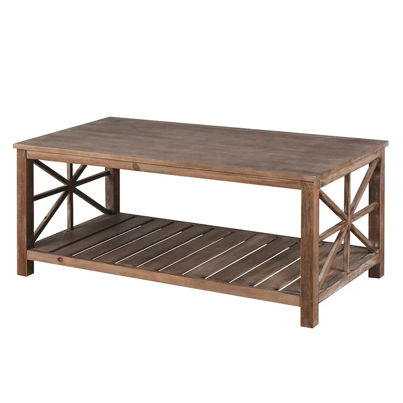 Modern Coffee Table Rectangular Living Room Center Table with Storage Shelves, for Small Space Living Room Antique Brown