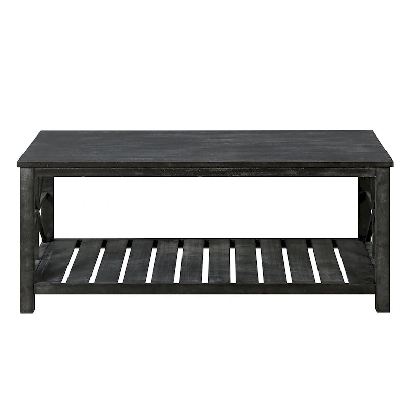 Modern Coffee Table Rectangular Living Room Center Table with Storage Shelves, for Small Space Living Room Antique Brown
