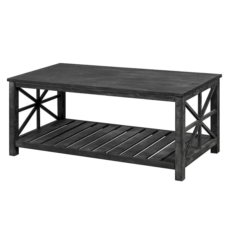 Modern Coffee Table Rectangular Living Room Center Table with Storage Shelves, for Small Space Living Room Antique Brown