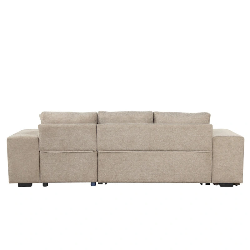 Roomfitters 3-Seater Modern L-Shape Reversible Sectional Couch, Pull-Out Sleeper Sofa with Storage Chaise and Two Stools