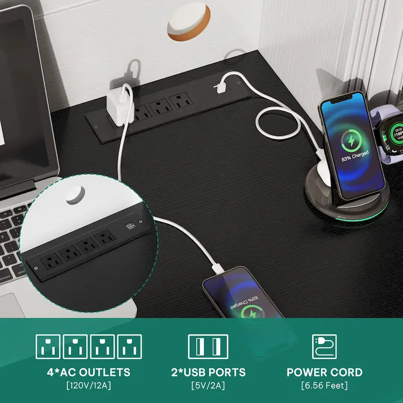 Moasis Farmhouse Executive Office Desk LED Computer Desk with Drawers and Storage Cabinet