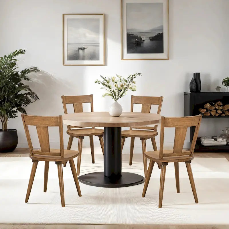 Vintage Panel Back Wooden Dining Chairs