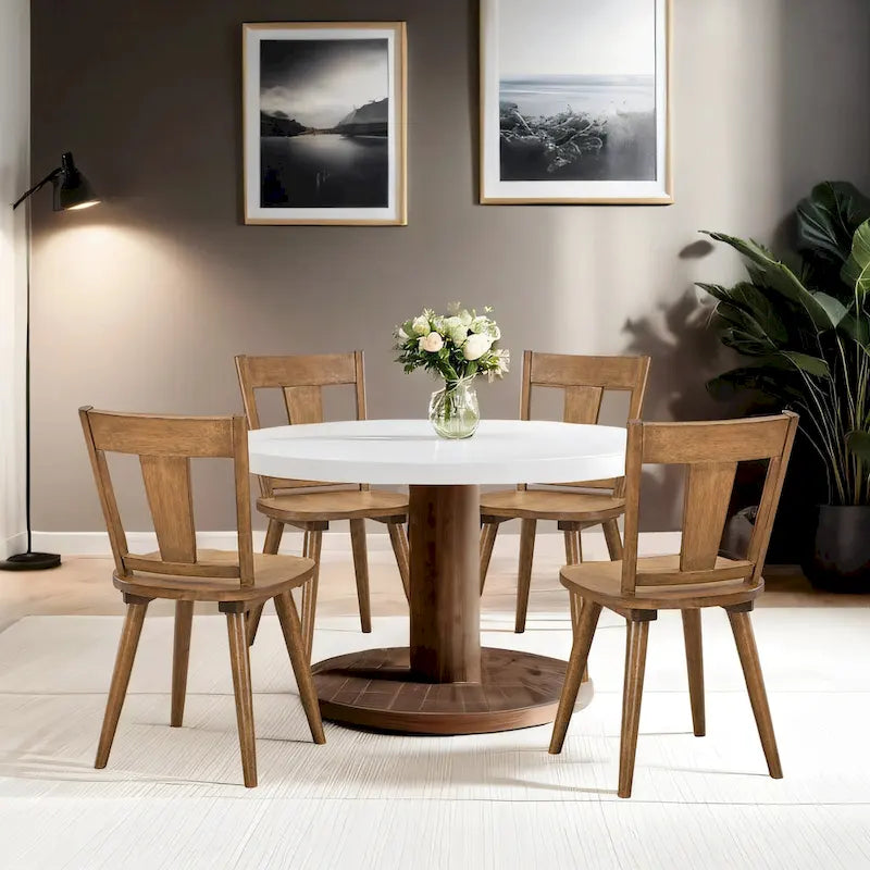 Vintage Panel Back Wooden Dining Chairs