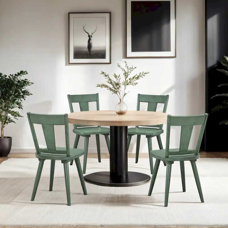 Vintage Panel Back Wooden Dining Chairs