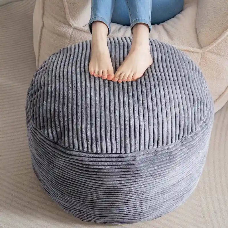Round Corduroy Pouf Ottoman 20-inch/26inch