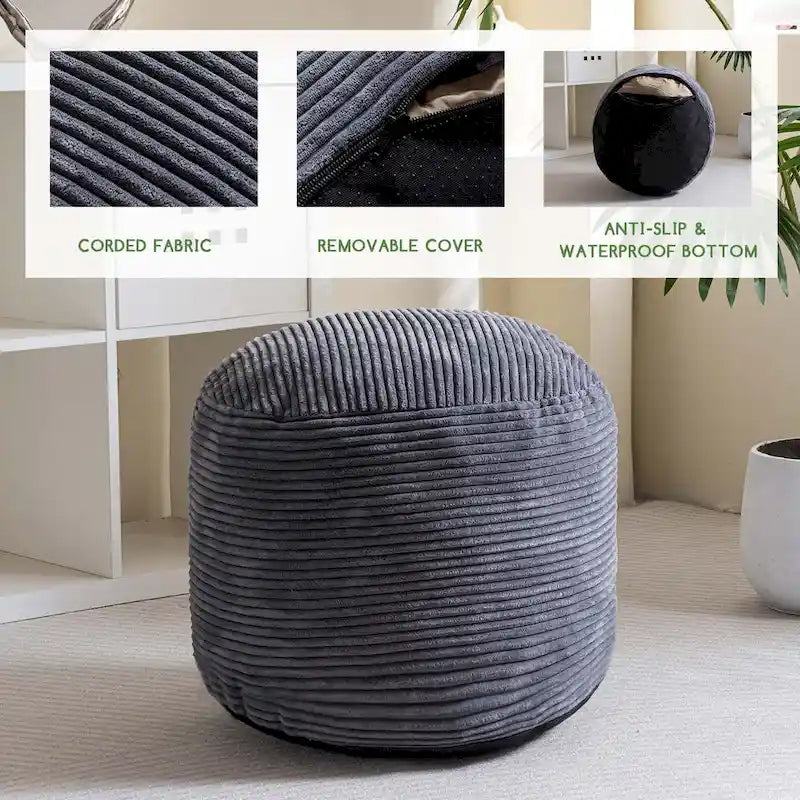 Round Corduroy Pouf Ottoman 20-inch/26inch