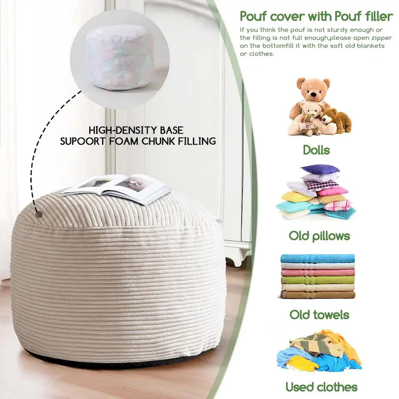 Round Corduroy Pouf Ottoman 20-inch/26inch