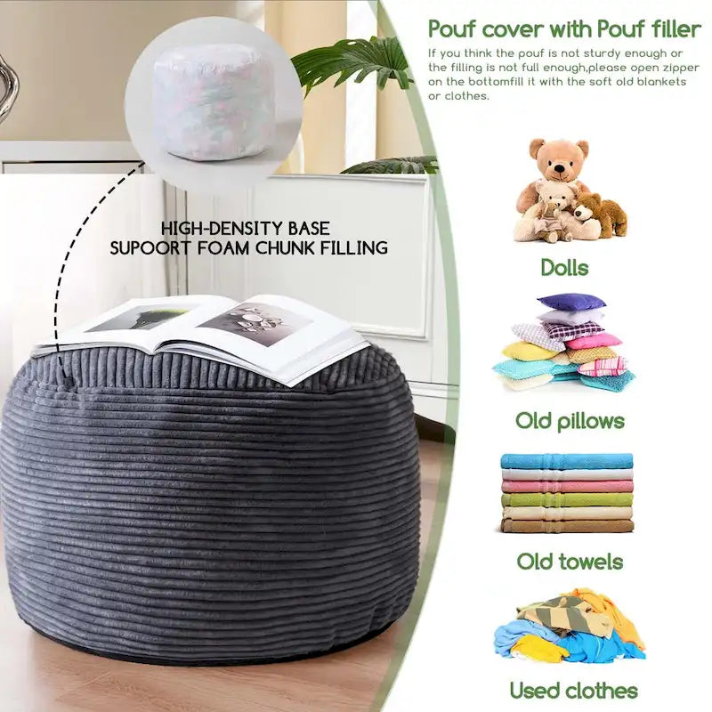 Round Corduroy Pouf Ottoman 20-inch/26inch