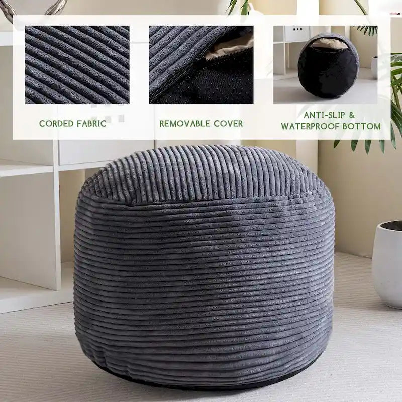 Round Corduroy Pouf Ottoman 20-inch/26inch