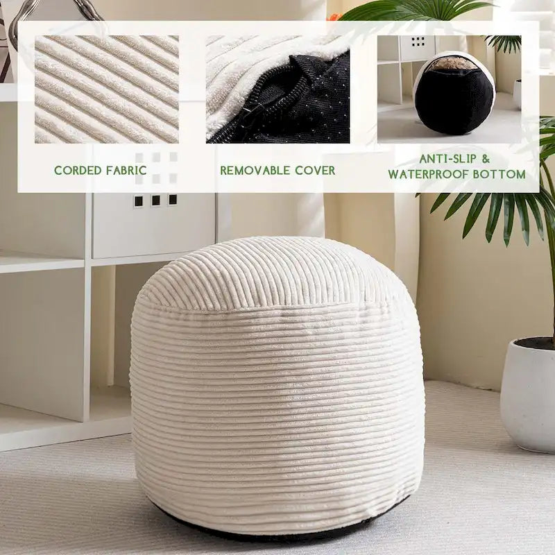 Round Corduroy Pouf Ottoman 20-inch/26inch