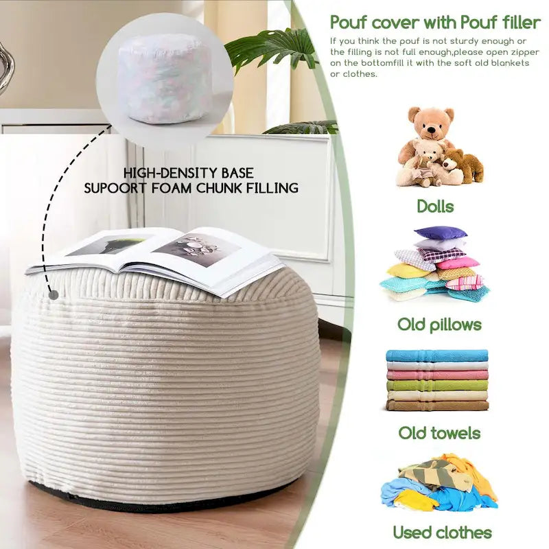 Round Corduroy Pouf Ottoman 20-inch/26inch