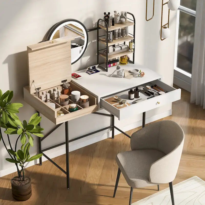 Modern Makeup Vanity with Mirror, Wireless Charging Station