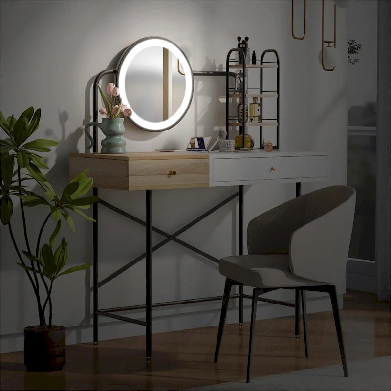 Modern Makeup Vanity with Mirror, Wireless Charging Station