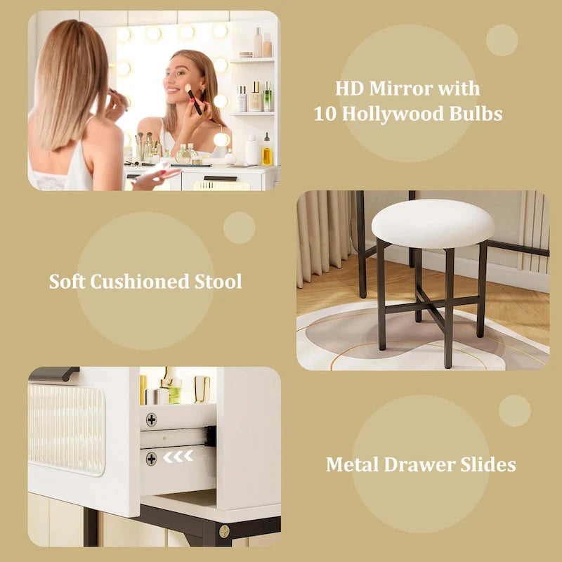 Costway Makeup Vanity Desk with Hollywood Mirror & Lights 3-Color - See Details