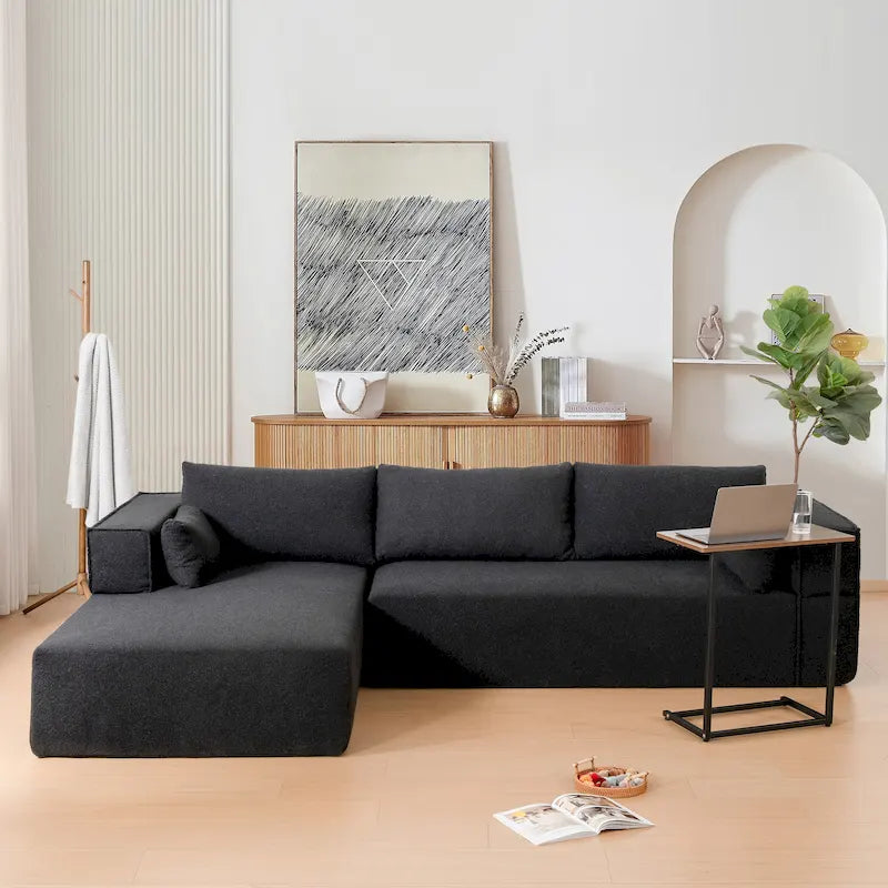 L-Shaped Modular Sectional Sofa with Side Table, Chaise, Wide Seat