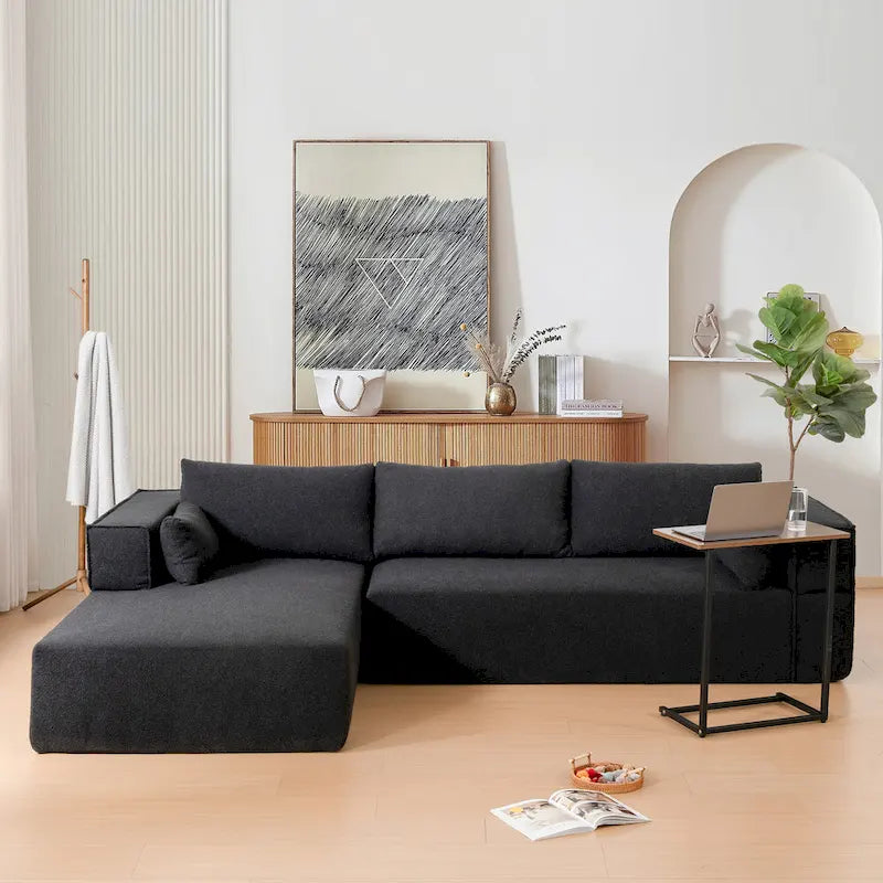 L-Shaped Modular Sectional Sofa with Side Table, Chaise, Wide Seat
