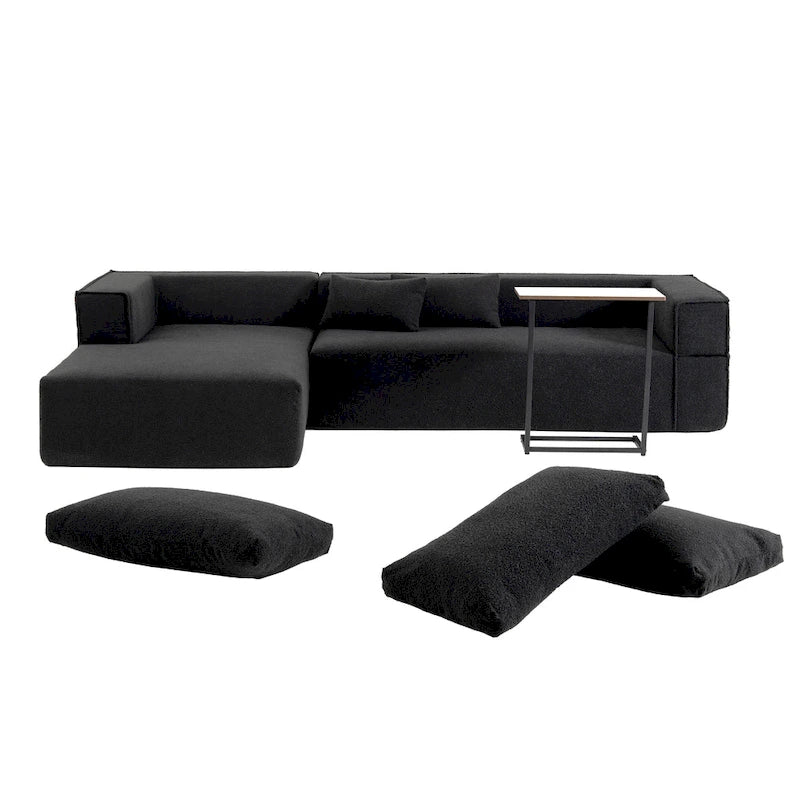 L-Shaped Modular Sectional Sofa with Side Table, Chaise, Wide Seat