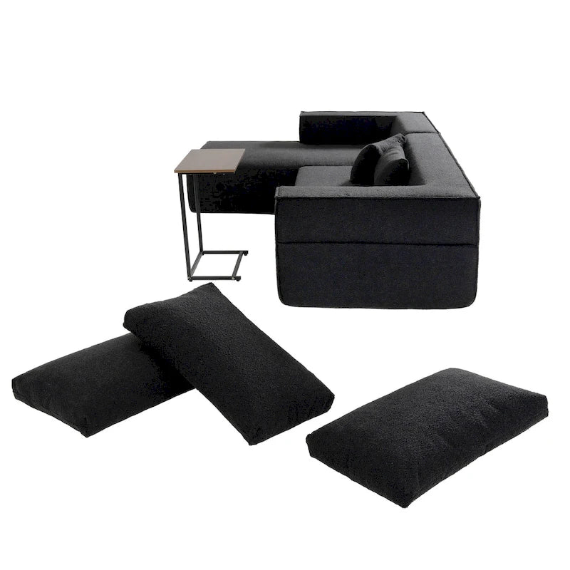 L-Shaped Modular Sectional Sofa with Side Table, Chaise, Wide Seat