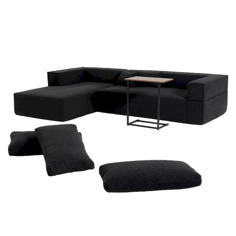 L-Shaped Modular Sectional Sofa with Side Table, Chaise, Wide Seat