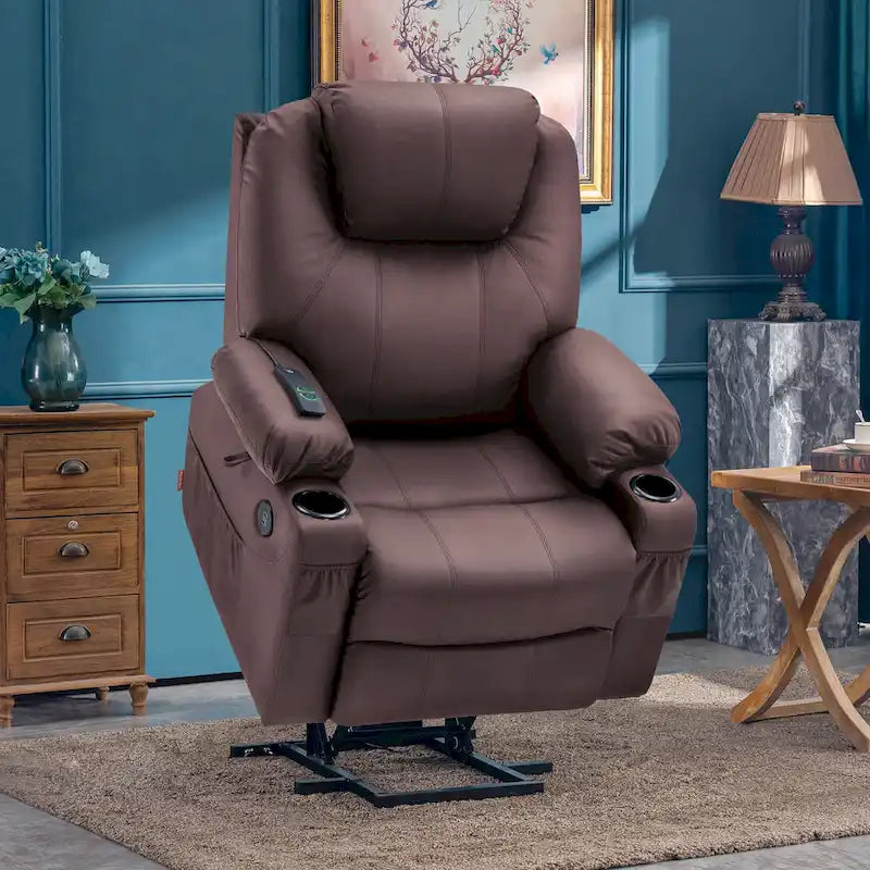 MCombo Electric Power Lift Recliner Chair Sofa with Massage and Heat, 3 Positions, USB Ports, Faux Leather 7040