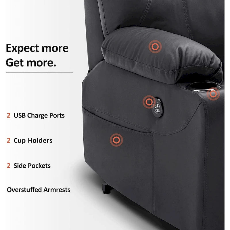 MCombo Electric Power Lift Recliner Chair Sofa with Massage and Heat, 3 Positions, USB Ports, Faux Leather 7040