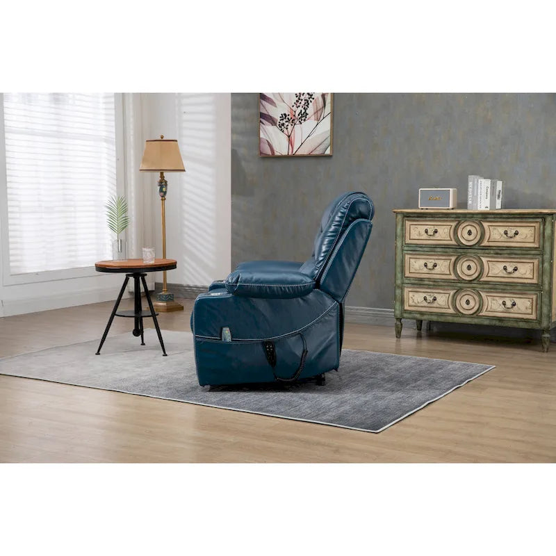 Oversized PU Leather Power Lift Recliner with Massage, Lumbar Heating, Cup Holder, 180 Flat Lay