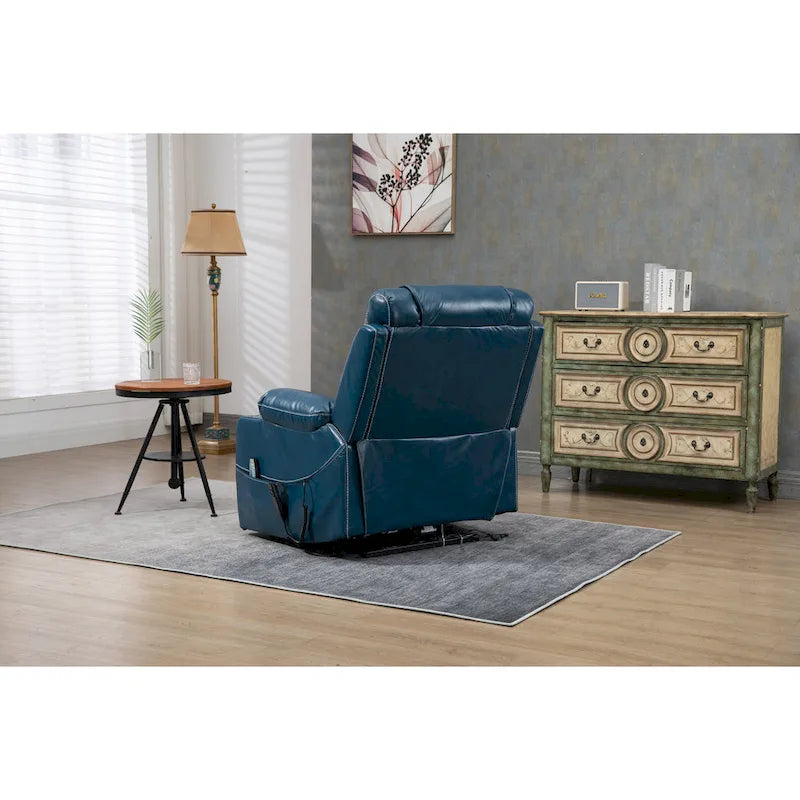 Oversized PU Leather Power Lift Recliner with Massage, Lumbar Heating, Cup Holder, 180 Flat Lay