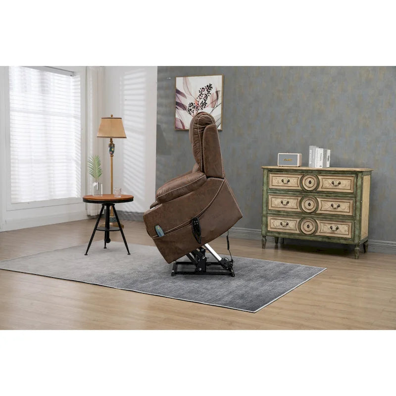 Oversized PU Leather Power Lift Recliner with Massage, Lumbar Heating, Cup Holder, 180 Flat Lay