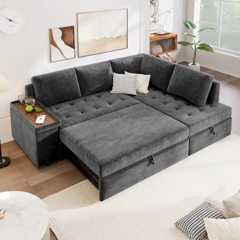 91.5 L-Shaped 4-Seat Sleeper Sofa with Pull-Out Bed and Storage