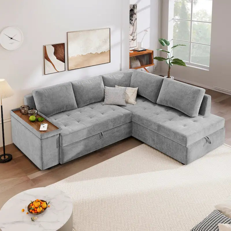 91.5 L-Shaped 4-Seat Sleeper Sofa with Pull-Out Bed and Storage