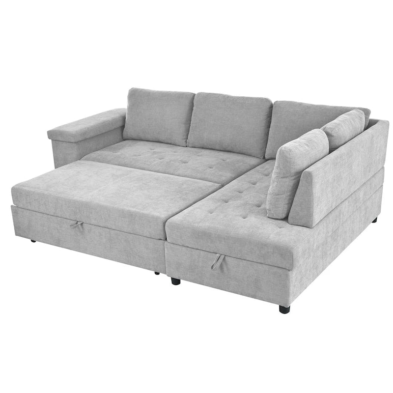 91.5 L-Shaped 4-Seat Sleeper Sofa with Pull-Out Bed and Storage