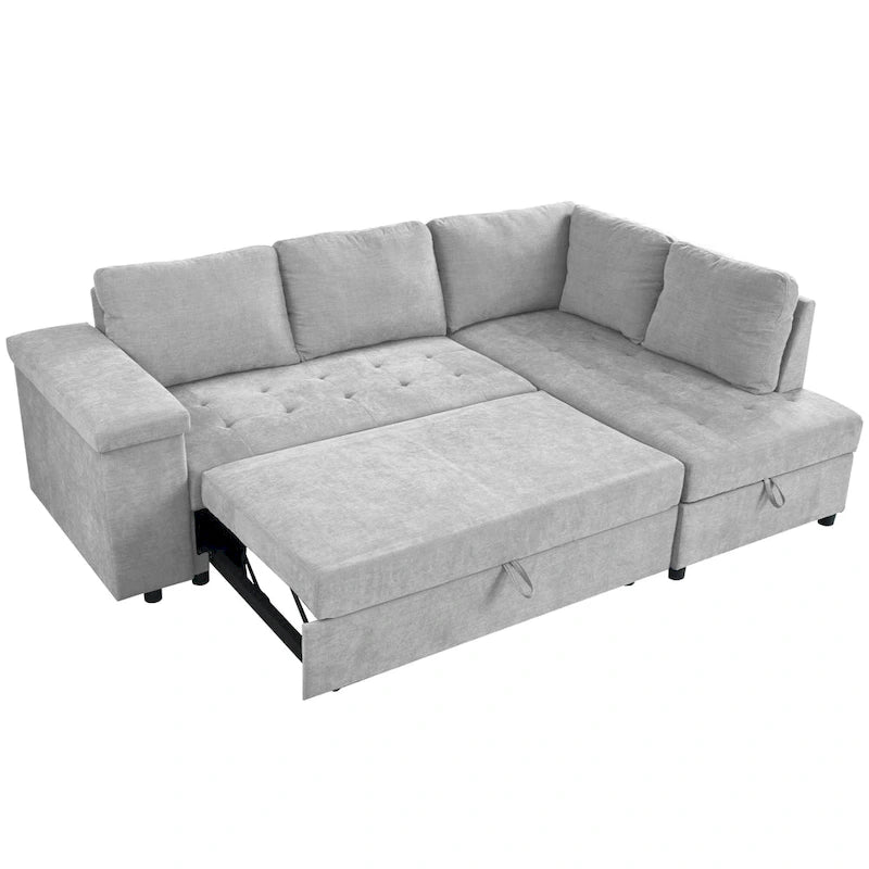 91.5 L-Shaped 4-Seat Sleeper Sofa with Pull-Out Bed and Storage