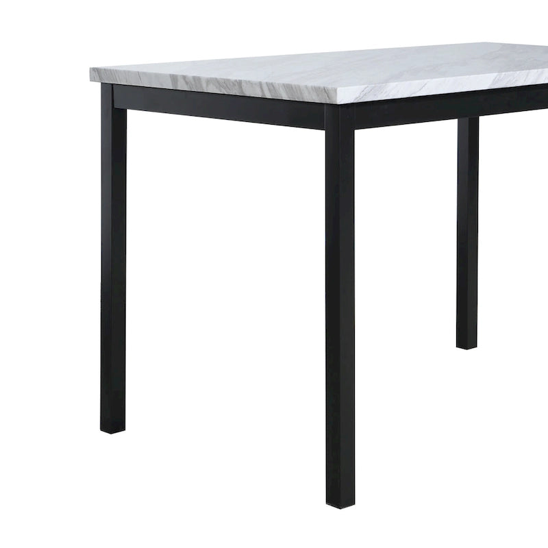 5-Piece Dining Table Set with Rectangular Faux Marble Top and 4 Faux Leather Upholstered Chairs